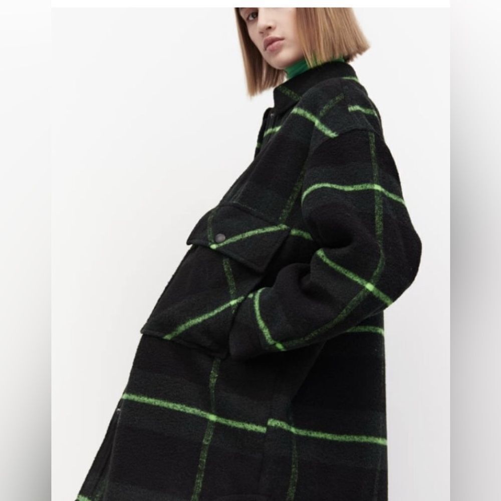 Zara Tartan PLAID PADDED OVERSHIRT lined wool Shacket Small